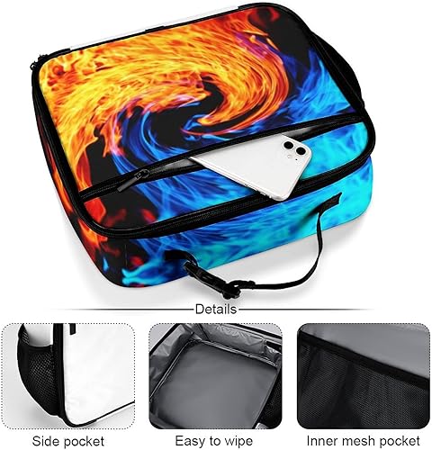 Miniatura 5 de Lonchera reutilizable con diseño de llamas azules y rojas, bolsa de almuerzo aislada, lonchera para comida y comida, bolsa de mano para niños,