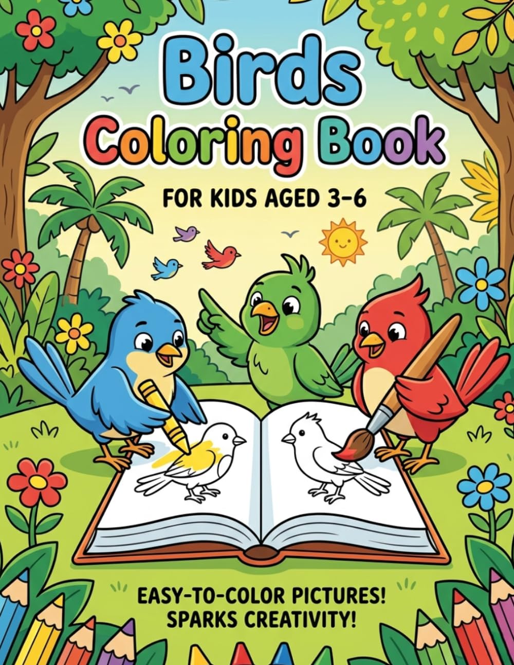 Birds Coloring Book for Kids 3–6: Fun Feathered Friends to Color: Cute Bird Illustrations for Preschoolers and Toddlers – Big, Bold, Simple Pages for Little Hands