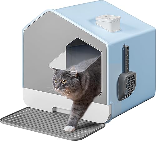 YITAHOME Caja de arena grande cerrada para gatos con cubierta de tapa, inodoro con capucha para gatos sin olor con cuchara de arena, filtro
