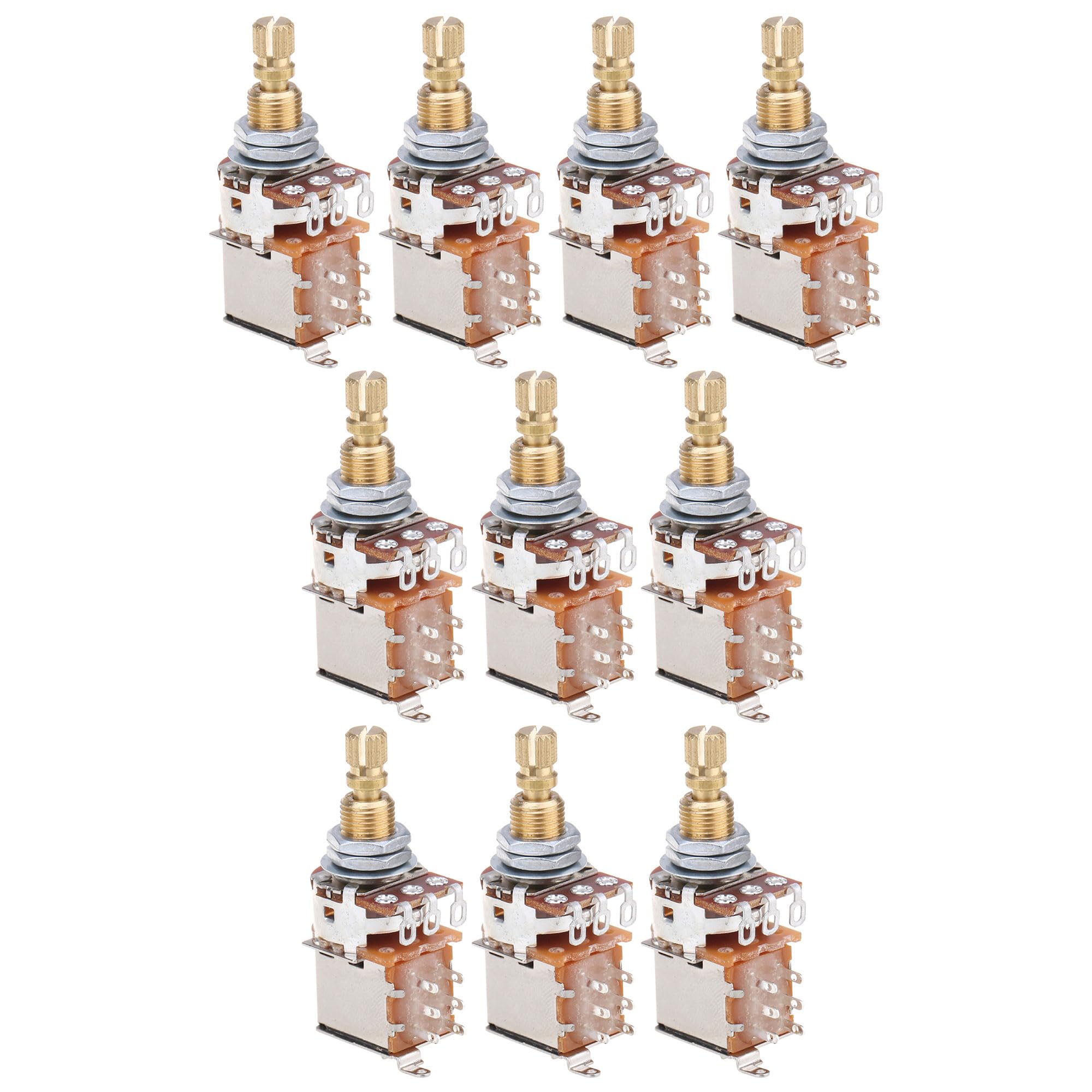Musiclily Pro B250K Potenciómetro Push-Push Latón Métrica Split Standard Shaft 9,5mm Lineal Taper Pot para Guitarra Eléctrica Bajo (Set de 10)