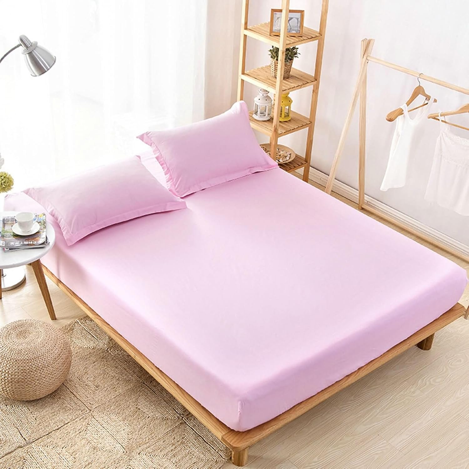 Beydodo Fitted Sheet with Deep Pocket, Bed Sheets 150x200cm Solid Blue Grey, Cotton Fitted Bed Sheet for Dorm