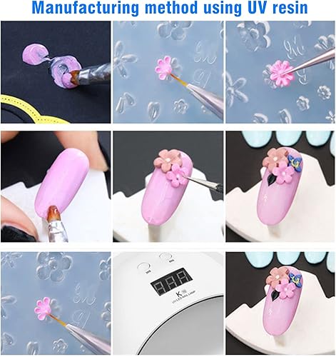 Miniatura 4 de Paquete de 10 moldes de silicona para arte de uñas, moldes decorativos de resina, plantillas de arte de uñas, herramienta de curación principal,