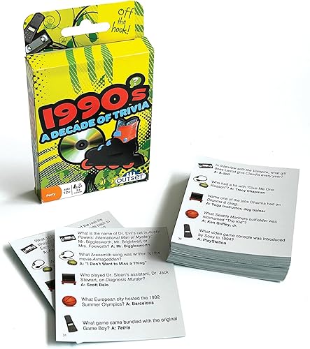 Outset Media Juego de cartas de viaje A Decade of Trivia de 1990, para edades de 12 años en adelante