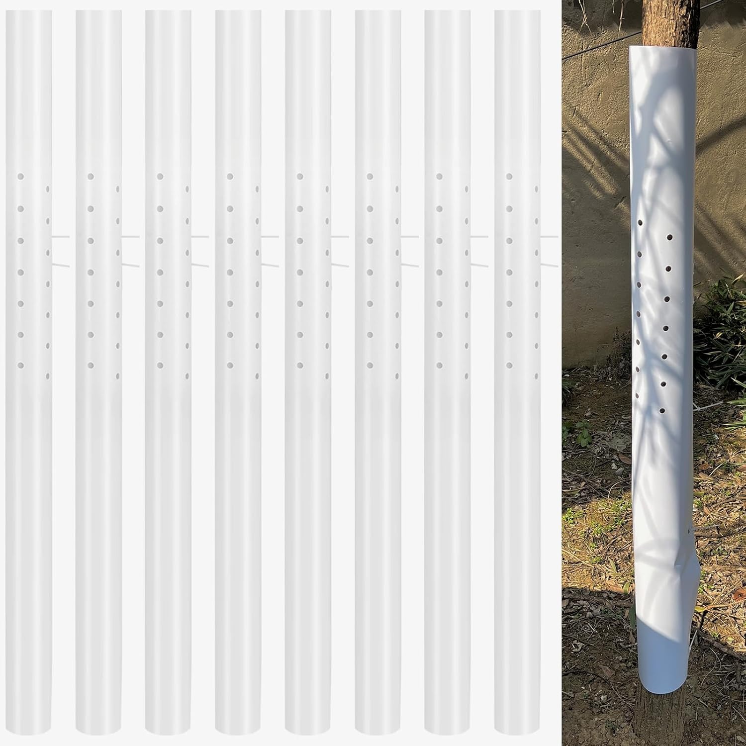 8 Pack 48inch Tree Seedling Sapling Grow Tube Vented Seedling Protectors Gardening Tube Plant Protector wiht 50pcs Releasable Zip Ties for Saplings Cuttings & Outdoor Plants