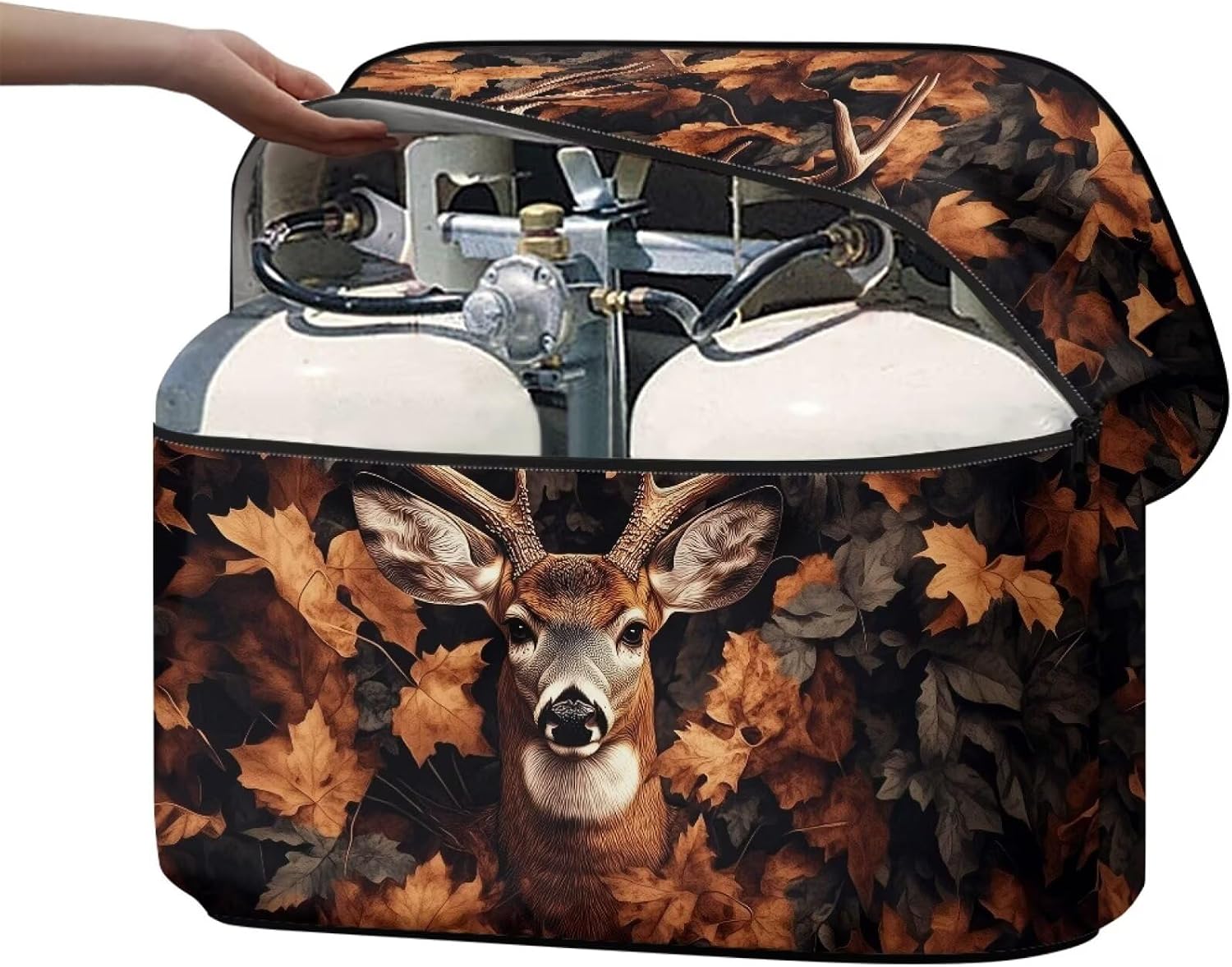 Howilath Camo Hunting Forest Deer RV Propane Tank Cover Fit for Dual 40lb Travel Trailer Dust Cover RV Accessories
