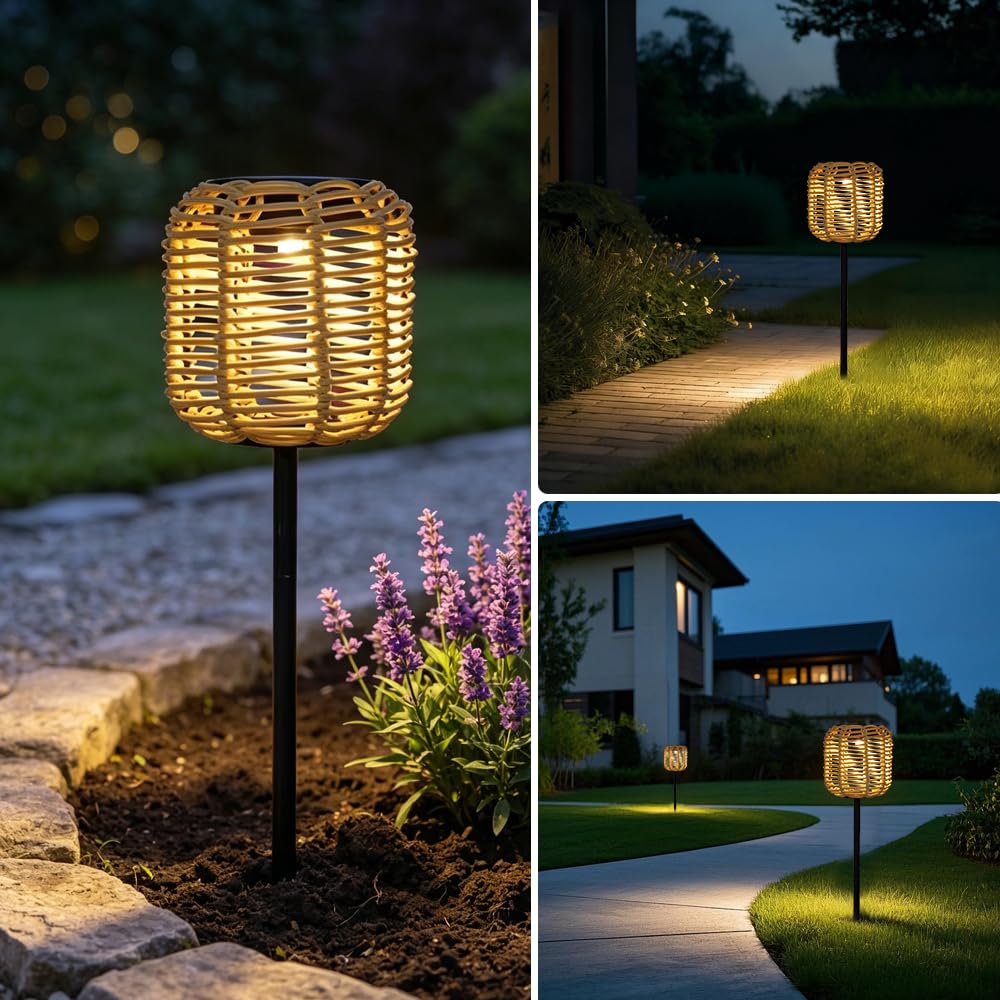 Rattan Solarleuchten für Außen, Solarstecker für Außen Garten, Solarlampen für Au-ßen Garten, Wasserdichtes Solar Gartenstecker, LED Gartenleuchten Solar für Rasen Terrasse Hof Patio Deko