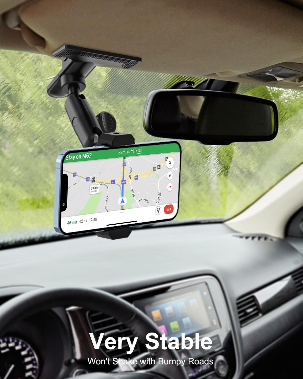 Soporte de metal para iPhone 16, 15, 14, 13, 12, 11 Pro Max, Android y todos los teléfonos inteligentes, soporte para teléfono celular de coche con brazo multifuncional ajustable de 360°, abrazadera