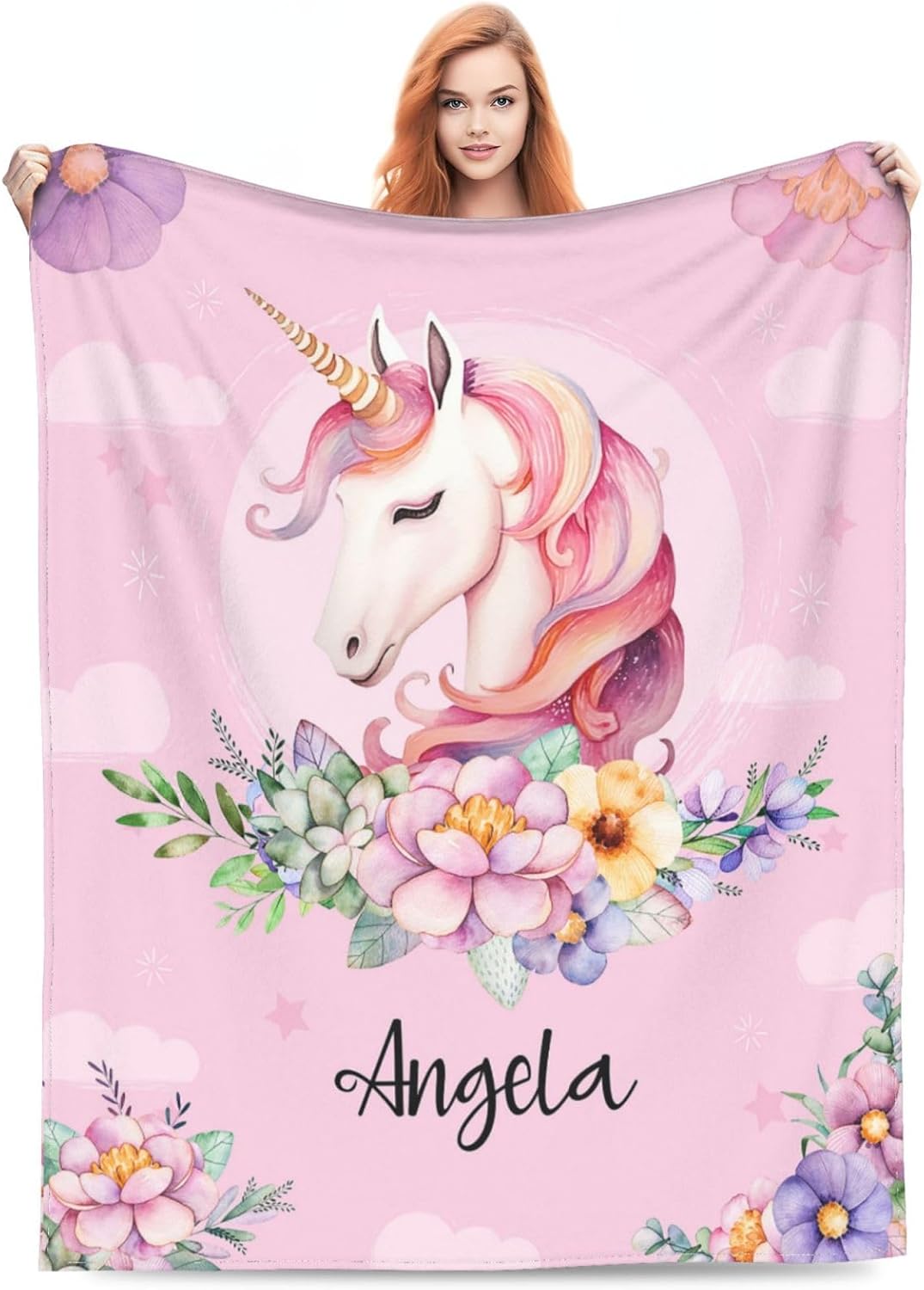 Personalized Unicorn Blanket for Kids Girls, Custom Unicorn