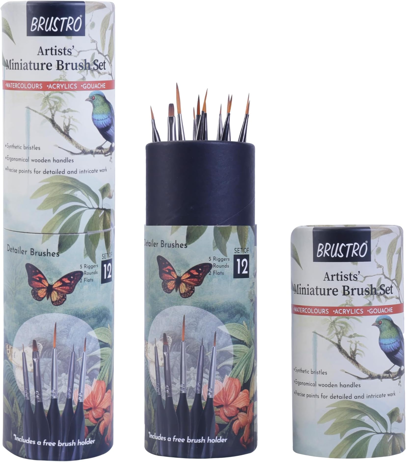 Artists’ Miniature Precision Brushes - Set of 12 | Synthetic Bristles, Detail Fine Tip | Ideal for Watercolour, Acrylic, Gouache & Oil Colors, Art Painting Tools, Paint Brush Set.