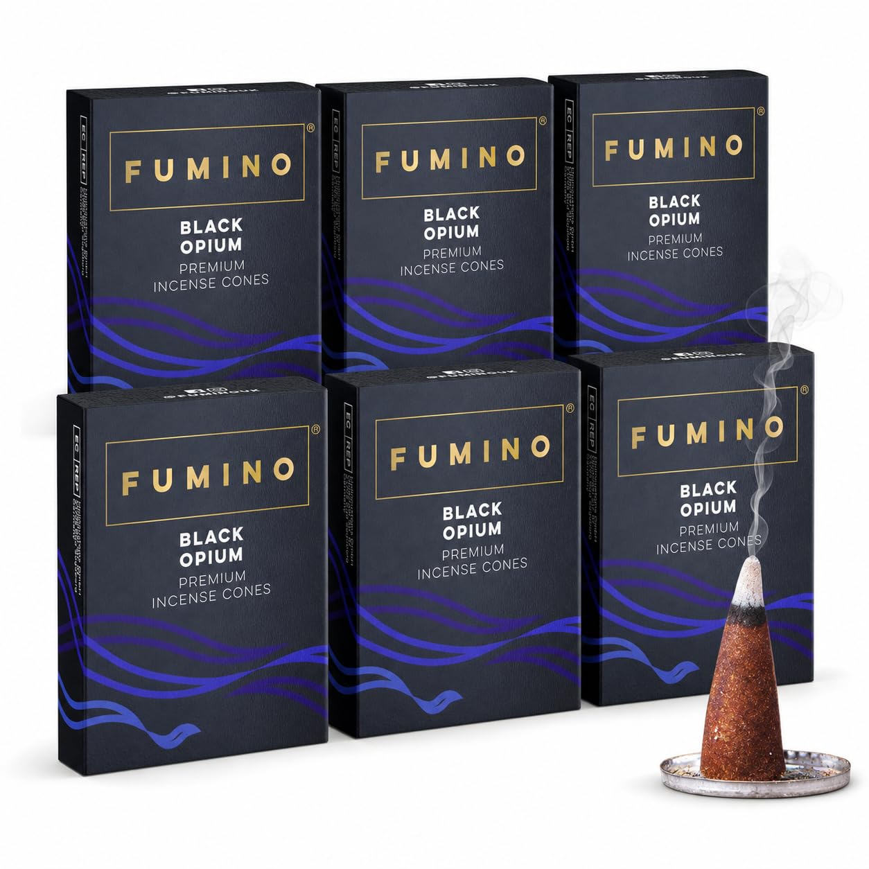 Fumino Black Incense Cones Noir 90 Pack 6 Boxes - Handmade Natural, Long Burn