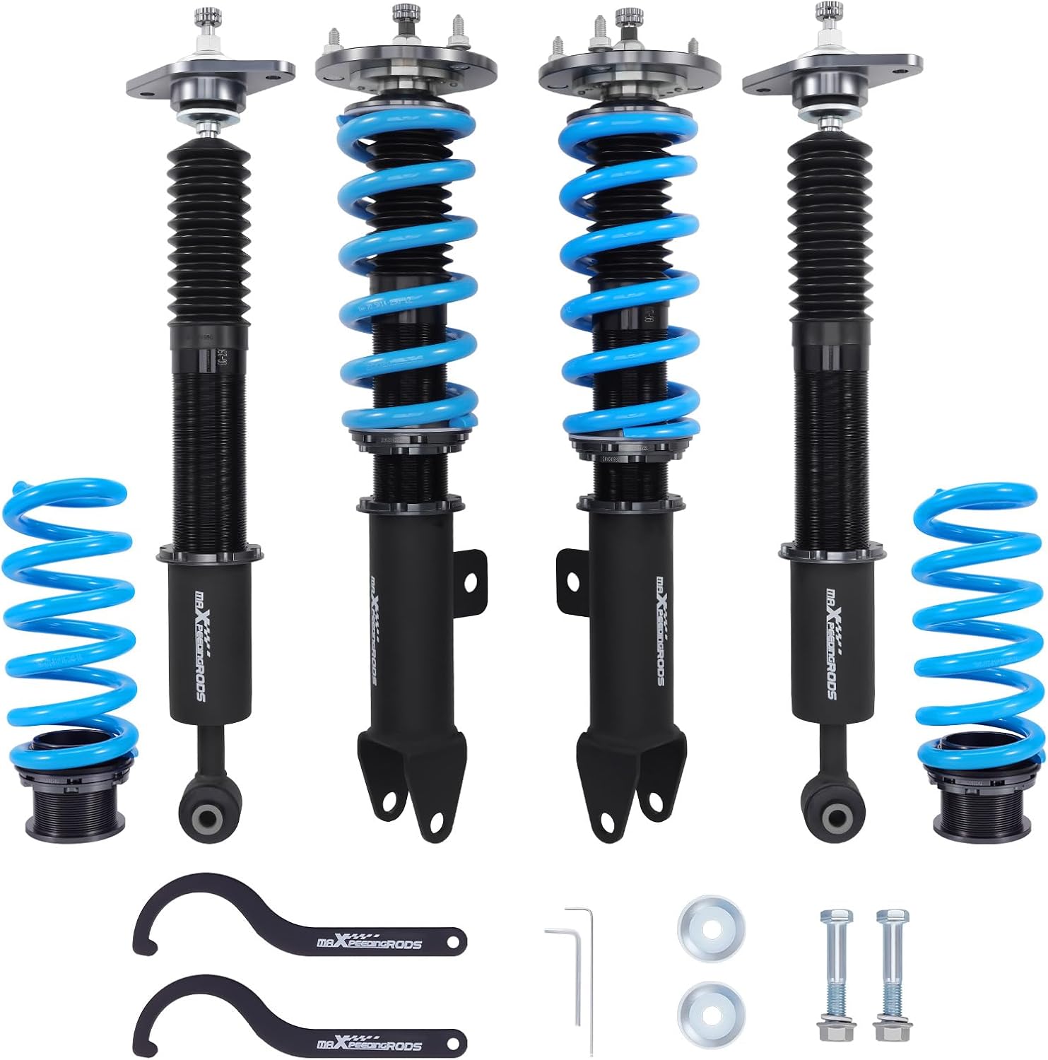 maXpeedingrods Coilover for Dodge Challenger SRT8 2008-2010 RWD Coupe, for Dodge Charger R/T, SE, SRT8, SXT 2006-2010 RWD Sedan, 24 Levels Damper Adjustable T6 Upgraded Lowering Kits Blue