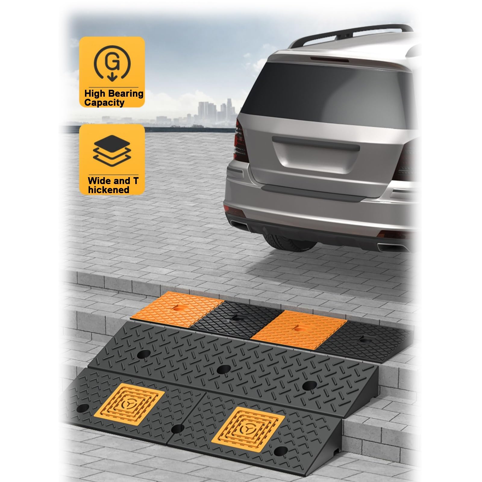 Najazdy Progowe Curb Ramp do Drzwi, Solidny Materiał, Powierzchnia Antypoślizgowa, Żółte Logo do Samochodów, Motocykli i Wózków Inwalidzkich(100x30x13cm)