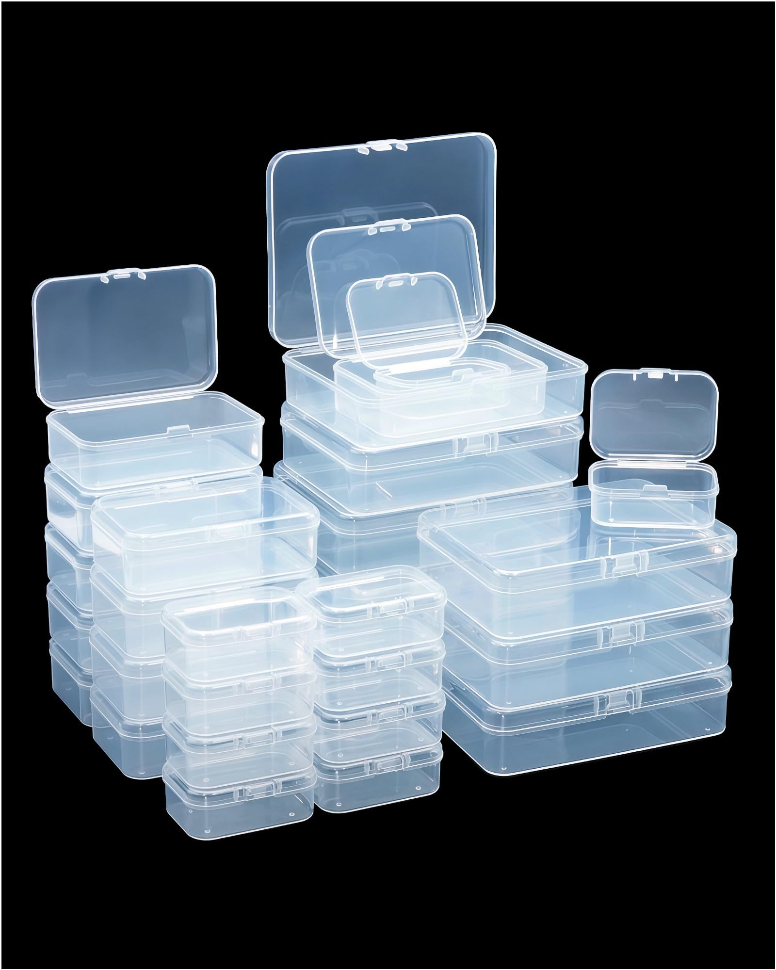 Forever bene 28-Piece Storage Boxes Set, Clear Plastic Boxes with Lid, Stackable Small Storage Box for Craft Supplies, Jewellery, Nail Art, Board Game Figures, Screws Organisation