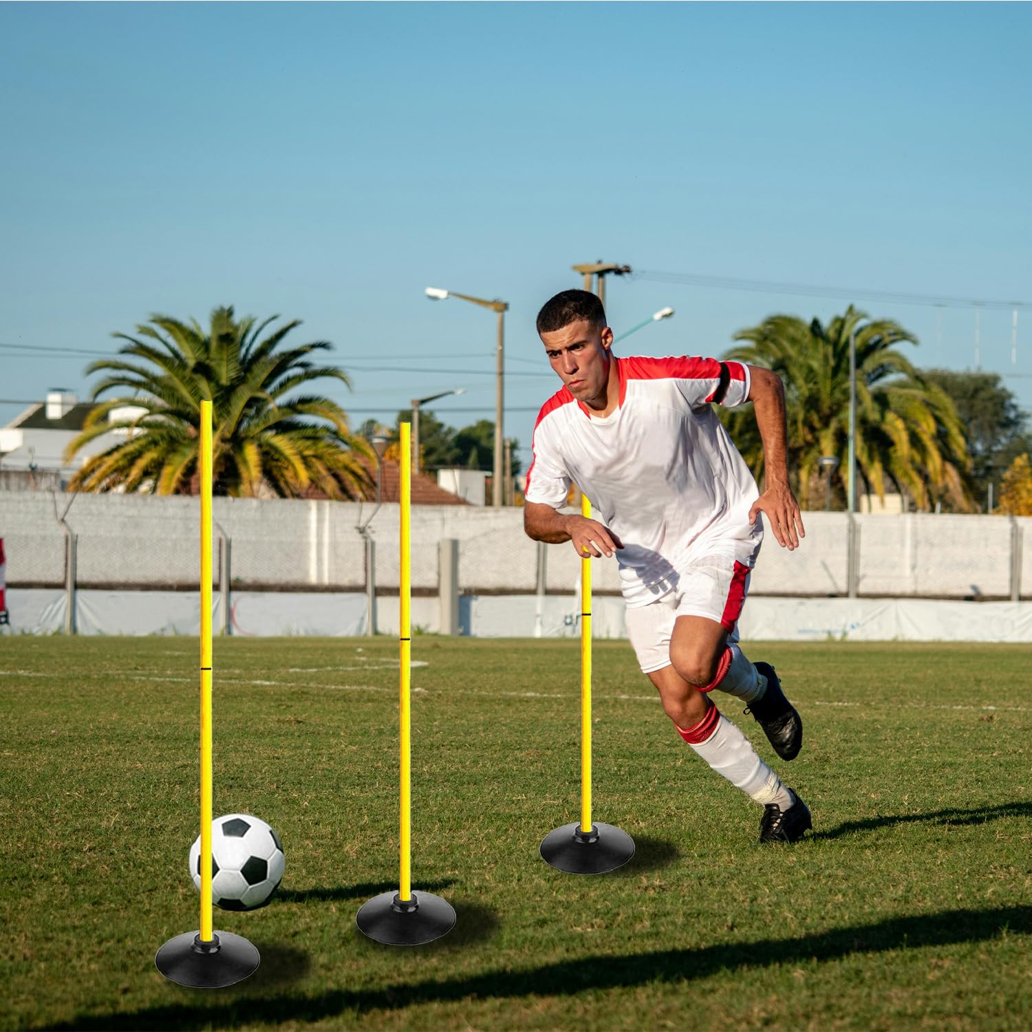 TNZMART Agility-Stöcke für Training, 1,2 m, abnehmbare Fußball-Trainingsstöcke, Slalom-Stöcke mit 10 Disc-Kegeln und Geschwindigkeitsleiter