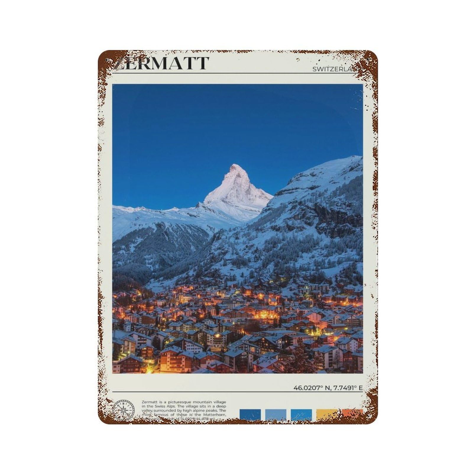 xiaoxiaoshen Real Photo Zermatt Decor Switzerland Wall Decor Art Metal Tin Poster Modern Home Decor Art Home Bar Shop Decorations Vintage Sign 40x30cm