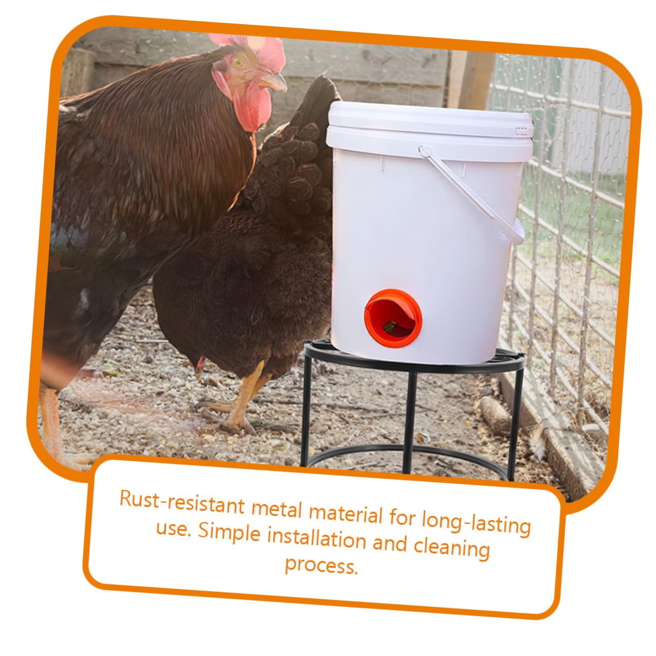 DOITOOL Supporto in Metallo per Mangiatoia e Abbeveratoio per Galline 2 Pezzi Telaio Rotondo Resistente alle Intemperie per Pollaio Accessorio per Allevamento Avicolo Base Stabile