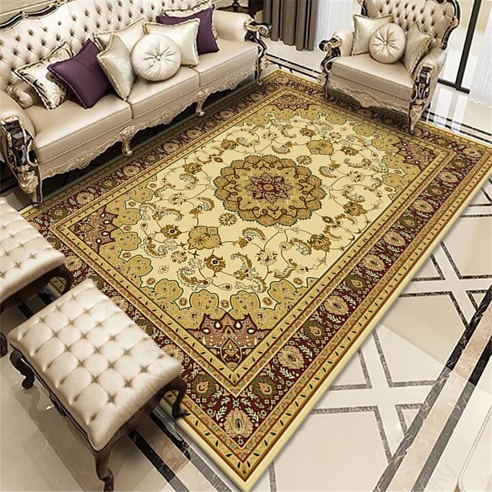 Tapis ado facile a entretenir avec grand motif jaune colore 60x90
