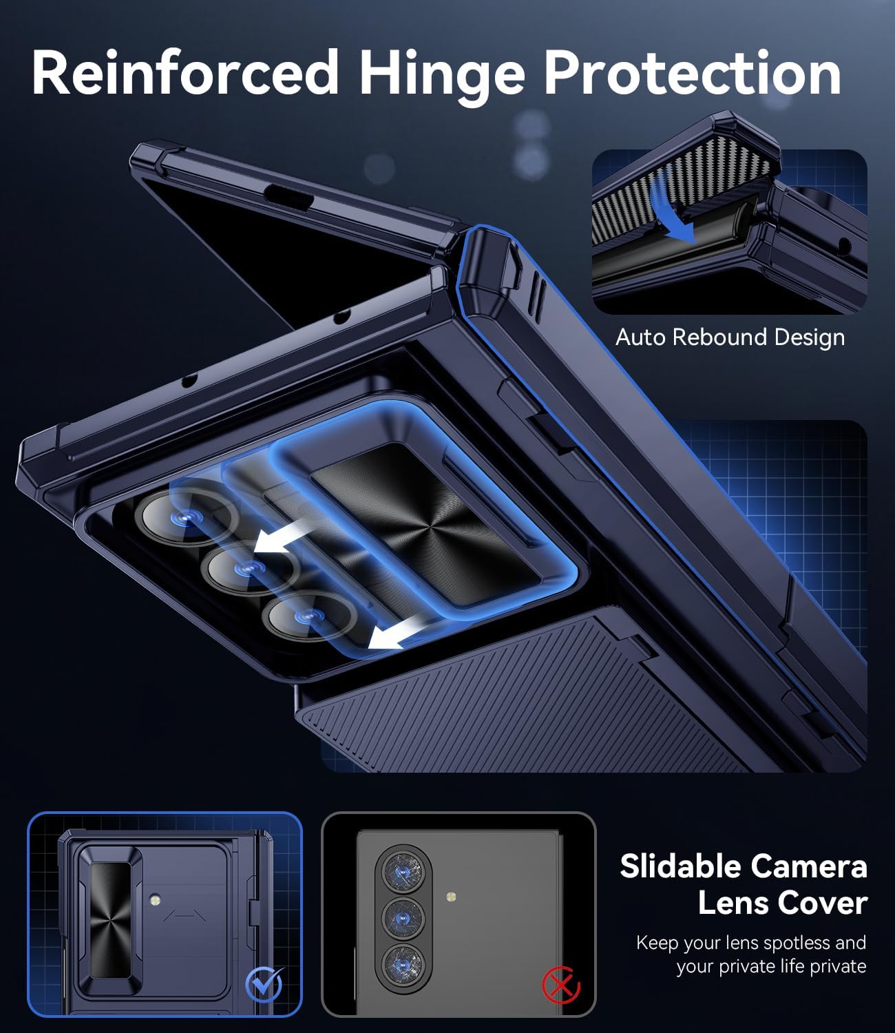 Kaiiecal for Samsung Galaxy Z Fold 7 Case with Cards Holder [RFID Blocking] [Camera Cover] [Hinge Cover] [Dual-Stand] Durable Shockproof Protective Phone Case for Z Fold 7 2025, Blue(Anti Spy)