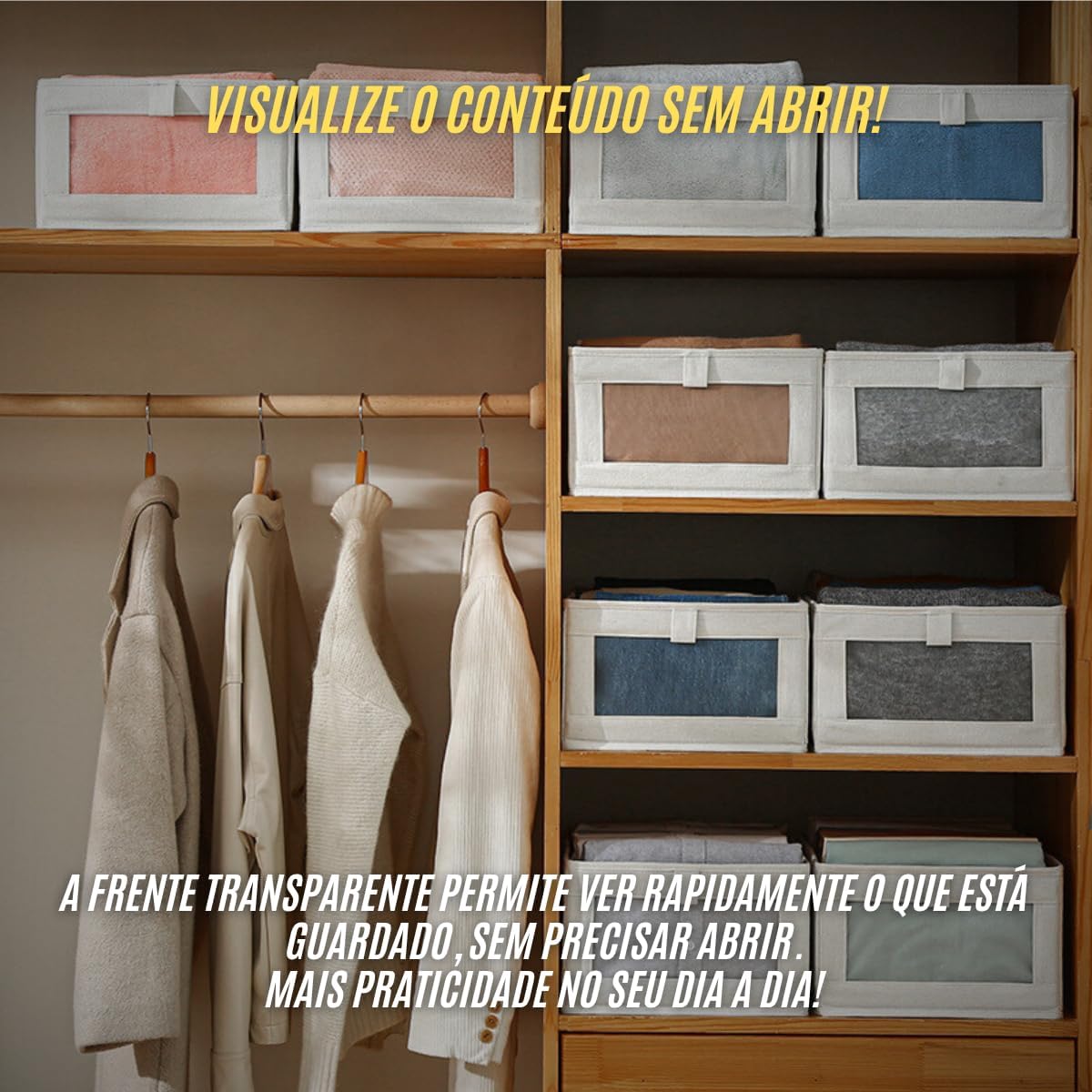 Caixa Organizadora 18L Dobrável com Visor Transparente | Cesto Multiuso para Closet, Armário, Lavanderia e Quarto (2)