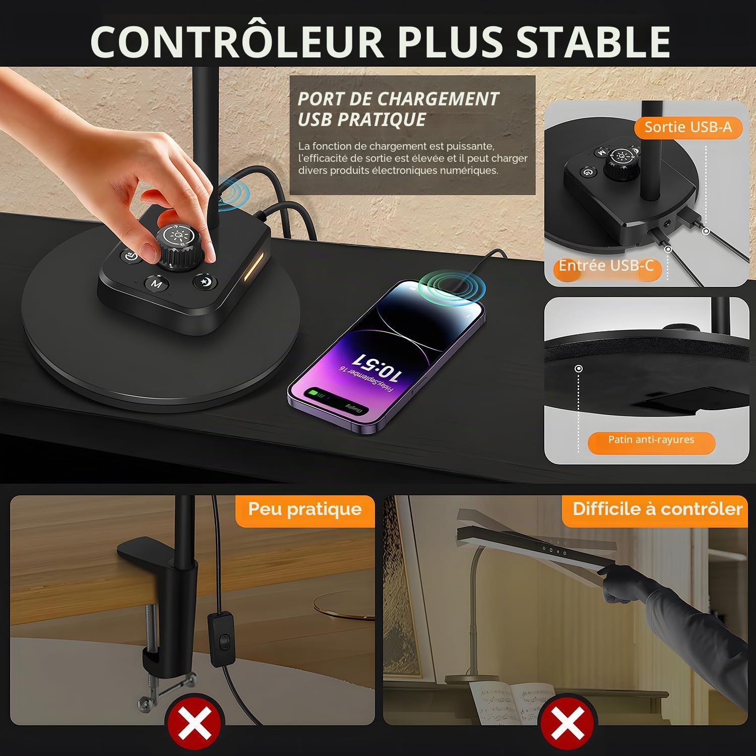 Lampe de piano LED améliorée pour piano à grand/droit et numériques, lampe de pupitre avec col de cygne réglable, minuterie d'arrêt automatique, 5 modes de couleur à intensité variable et port de