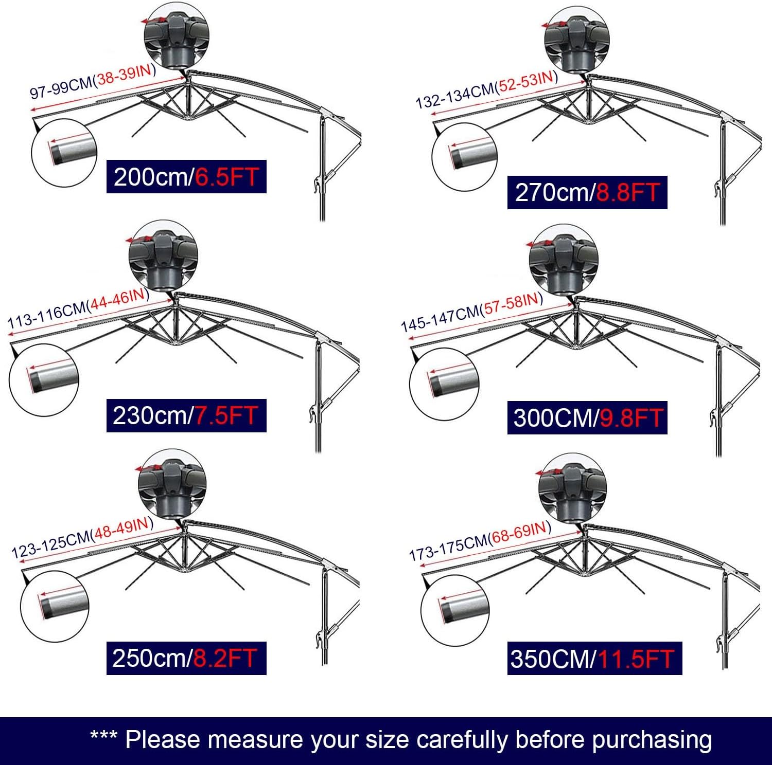 Umbrella Fabric Canopy Cover Sun Umbrella Replacement Cloth for Standard, Cantilever & Balcony Parasols - UV50+ Waterproof(Gray,8 RIBS/270CM(8.8FT))