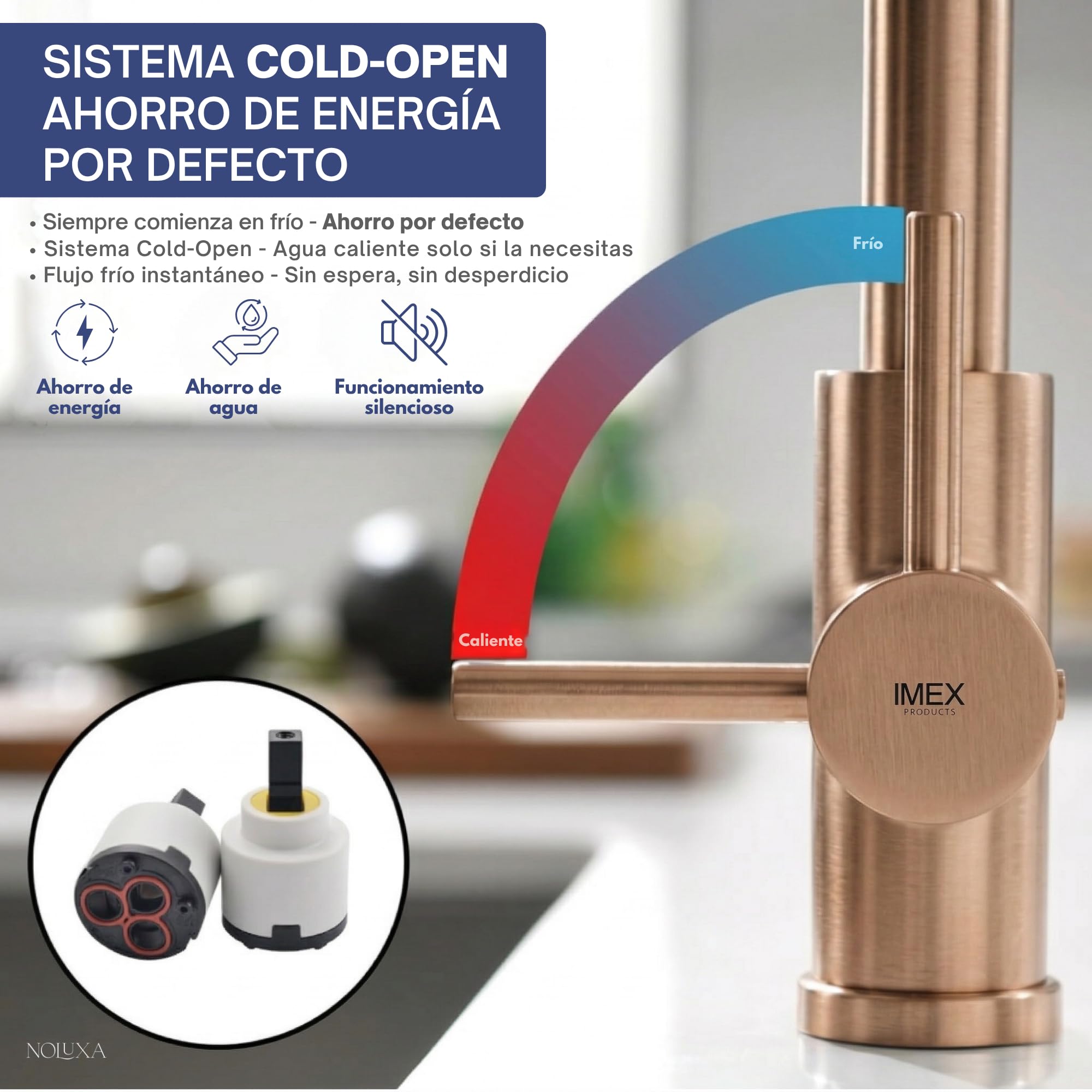 IMEX - Grifo Cocina Extraíble Oro Rosa | Grifo Monomando Fregadero con Doble Difusor | Griferia Cocina con Ducha Flexible 360º | Grifería en Latón | Serie Véneto | Color Oro Rosa Cepillado