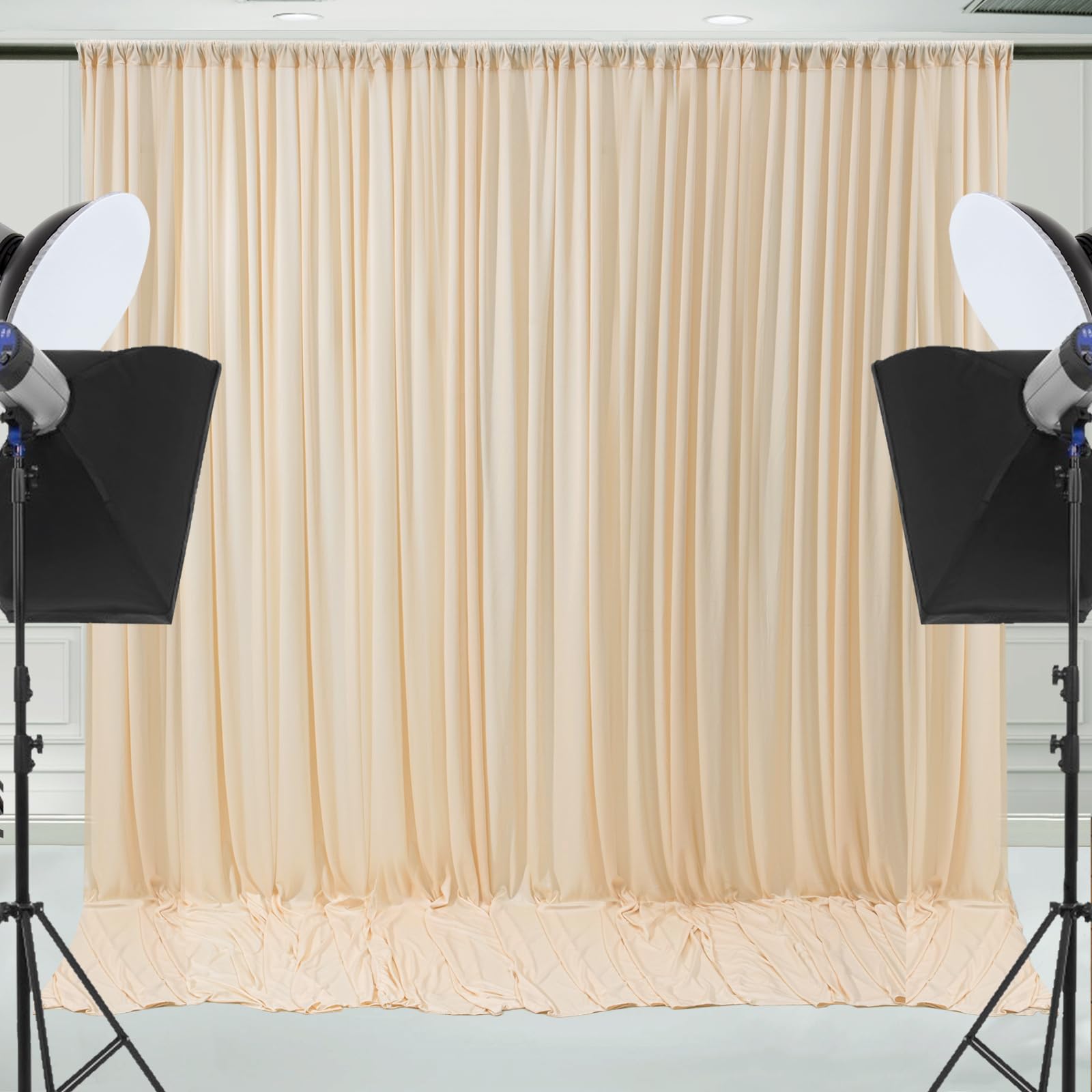 10x10ft Wrinkle Free Champagne Backdrop Curtain for Parties Soft Fabric Drapes Wedding Champagne Curtain Backdrop for Birthday Party Decorations Background for Photography 5x10ft,2 Panels