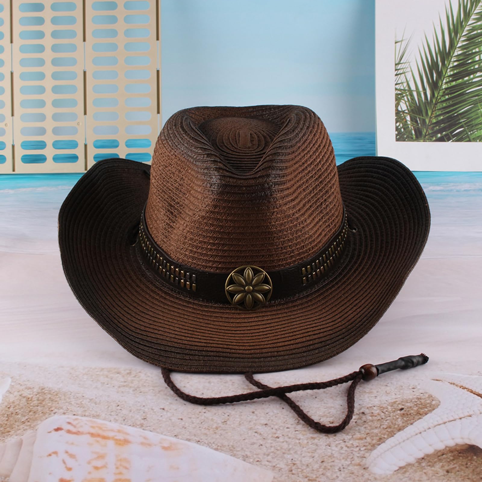 Chapeaux de paille de cowboy, chapeau classique en feutre à large bord de style occidental et chapeau de cowgirl avec boucle pour femmes et hommes