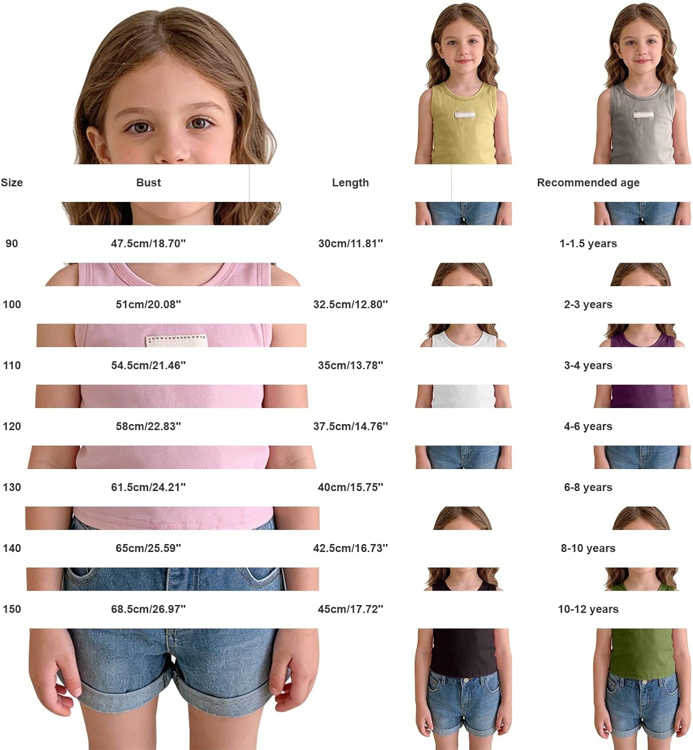 Kids Girls Trim Tank Tops Summer Sleeveless Crew Neck Slim Fit Crop Vest Casual Cotton Light Breathable Basic Shirts