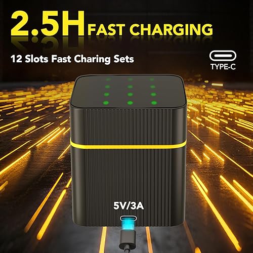 Miniatura 5 de Paquete de 12 baterías recargables AA de litio de 3600 mWh 1.5 V, 2000 ciclos con cargador inteligente de 12 ranuras e indicadores LED, potencia de