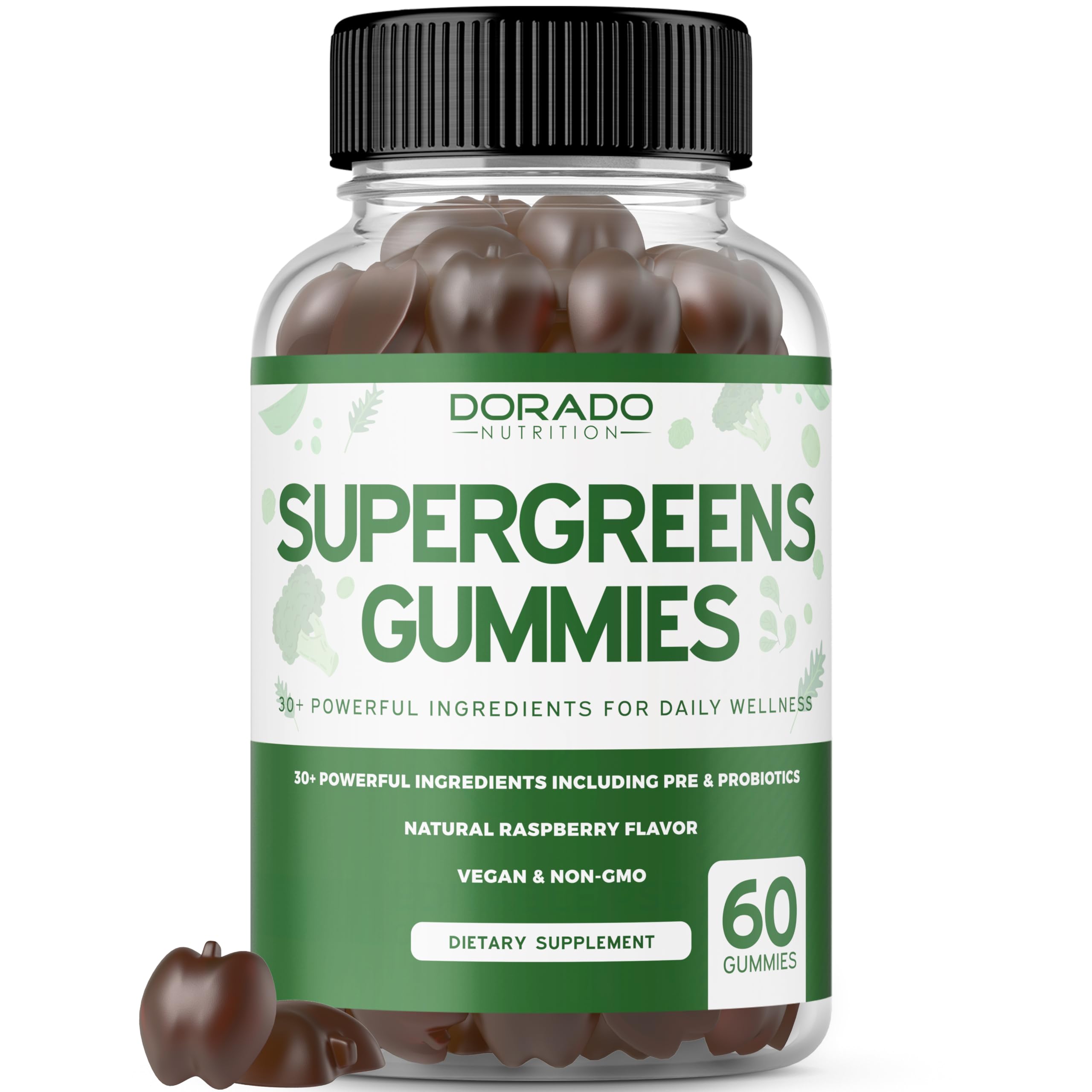 Supergreens Gummies (60 Count) Daily Greens Gummies - Greens Supplements with 8 Ingredient Power Blend - Superfood for Immunity Support for Adults - Third Party Tested, Vegan & USA Made