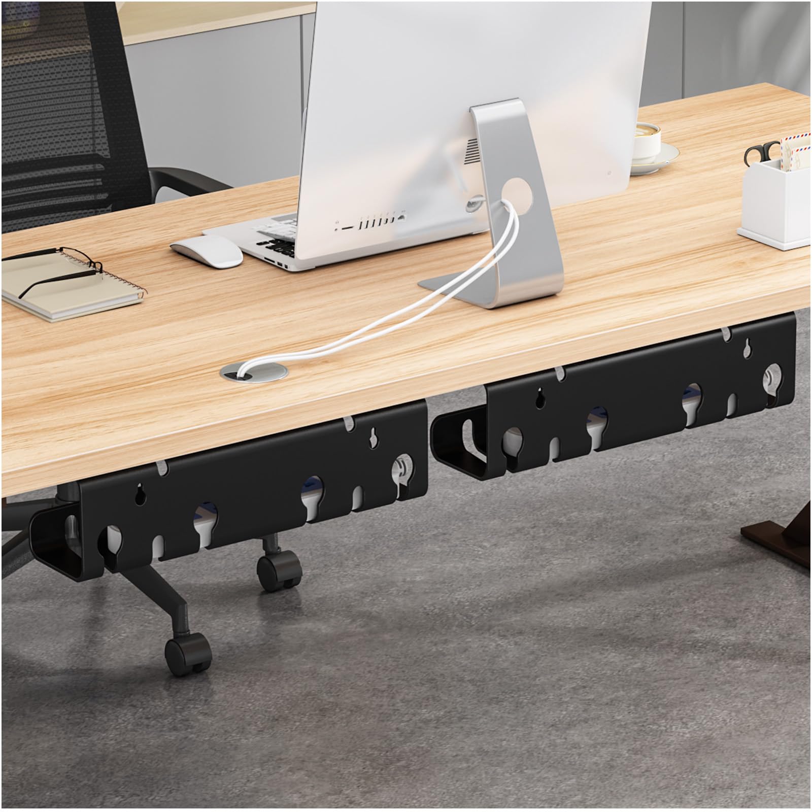 StowBin 2-Pack Under Desk Cable Management Tray, Metal Mesh Cable Management Under Desk with Clamp Mount - Image 3