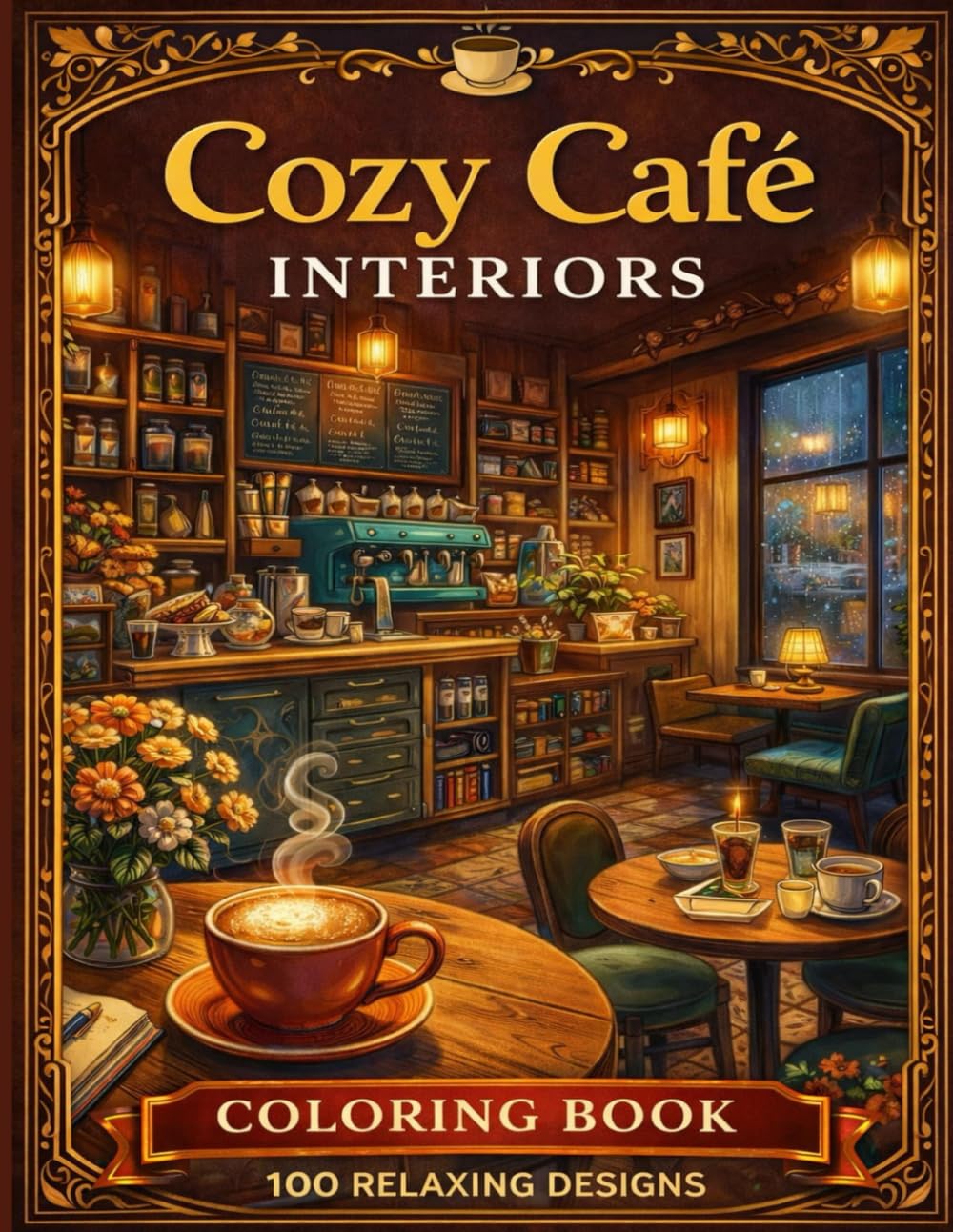 Cozy Cafe interiors Coloring Book