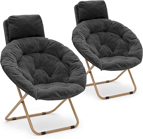 Miniatura 9 de Athena Collection Comfy Saucer - Juego de 2 sillas plegables redondas y acogedoras de gran tamaño, con marco de metal de piel sintética, silla de