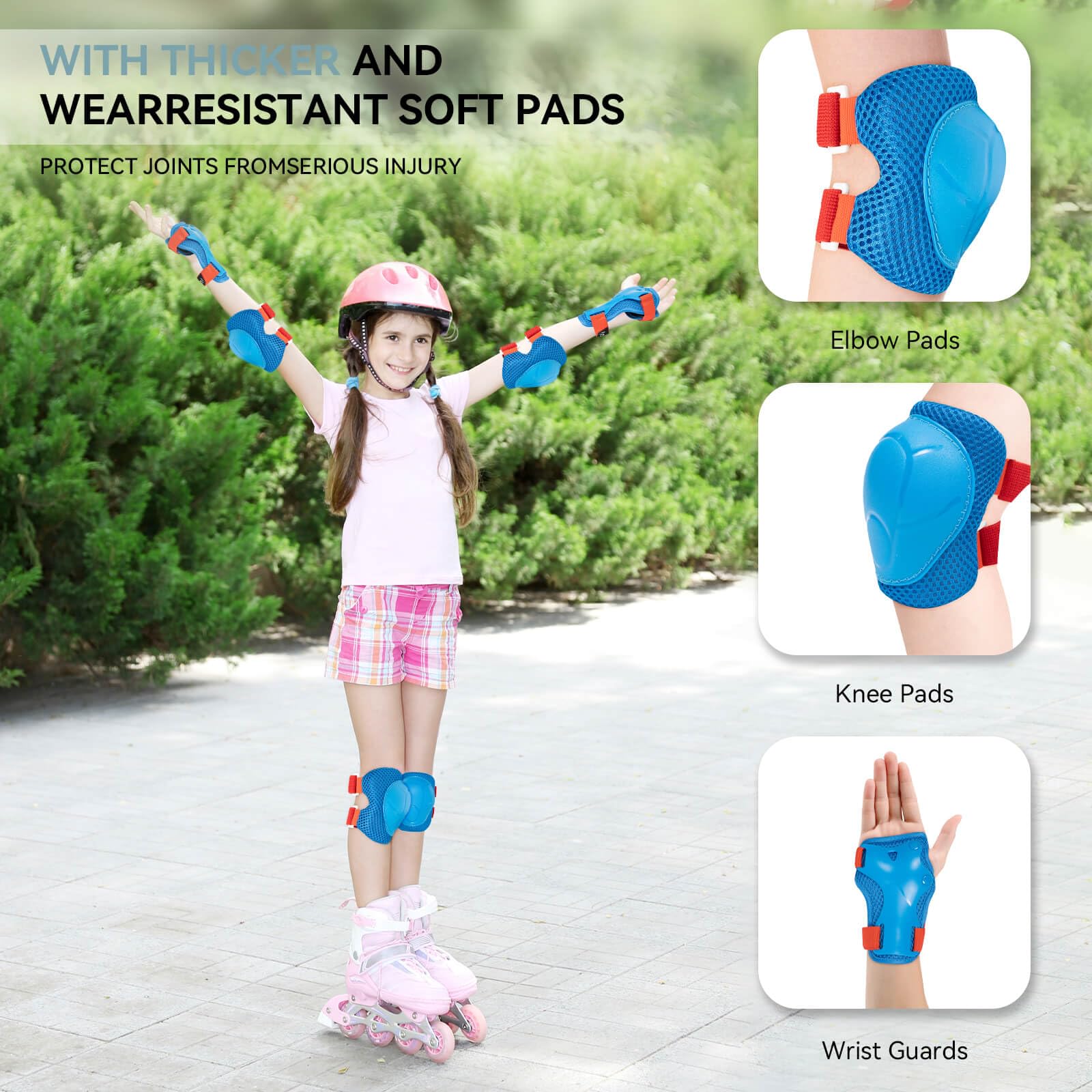 Inkidio Knee Pads for Kids Unicorn Protective Gear Set Knee Pads and Elbow Pads Set including Wrist Guard for Girls Boys Roller Skates Inline Skatings Scooter Cycling Bike Skateboard (Medium - Image 3
