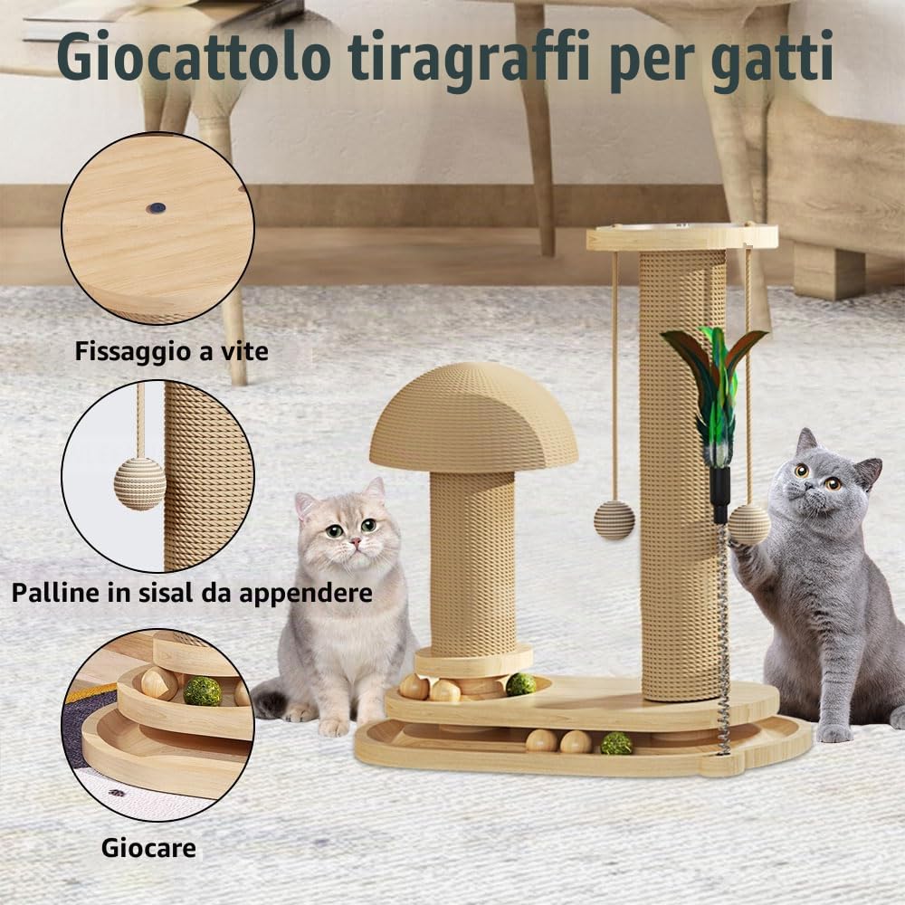 Anyingkai Giocattolo Interattivo per Gatti in Legno, Intelligente Con Palline Interattive (A)