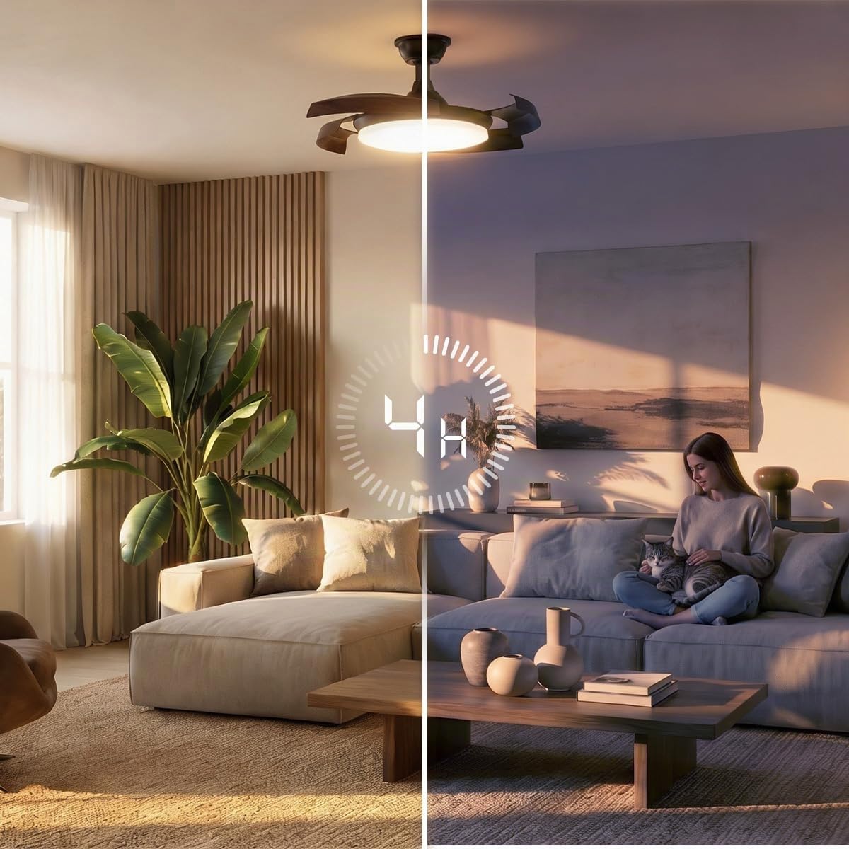 Cecotec Ventilatore da Soffitto con Luce Pale Retrattili EnergySilence Aero 4500 Puzzle Invisible Silver.30W, Motore DC, Diametro 42", LED, Telecomando, Timer, Funzione Estate/Inverno, Fresco Uniforme