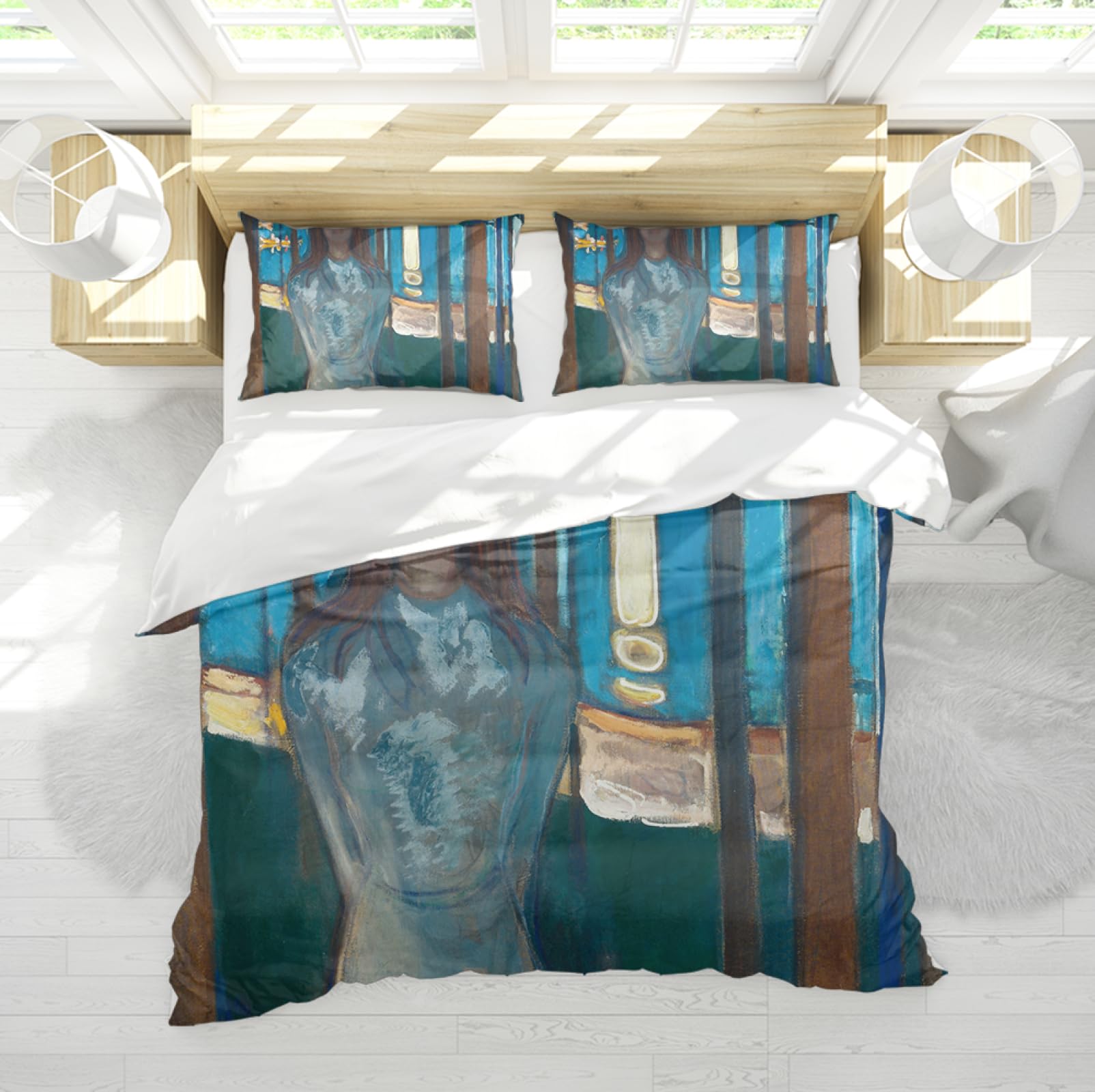 Ensemble de couette toute saison imprimé artistique avec coins liens