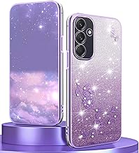 BORYA Silicone Coque pour Samsung Galaxy A05S, Très Mince Antichoc Souple TPU Housse, Élégant Galvanoplastie Luxe Pétillant Diamant Fleurs Étui avec Dégradées Carte, Violet