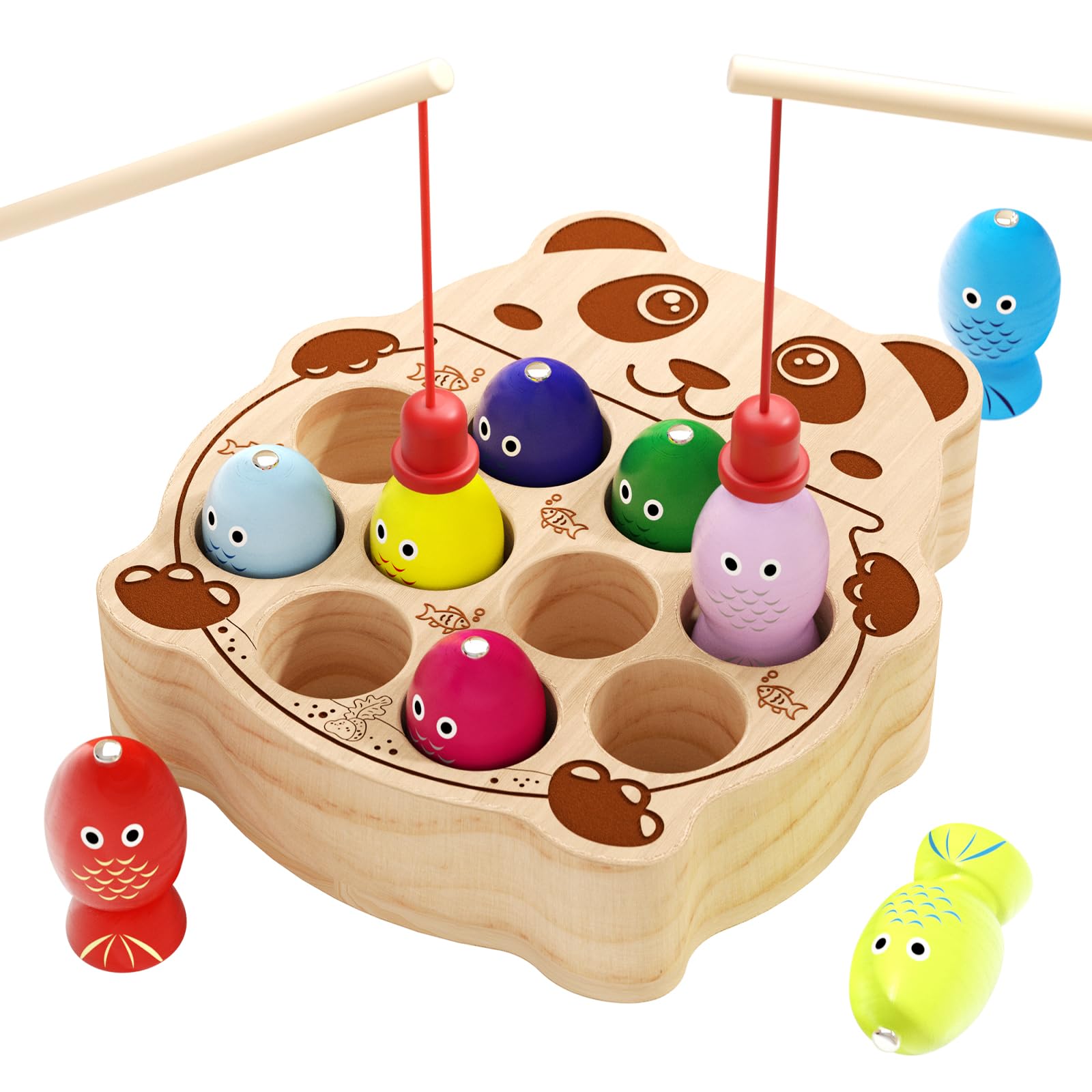 edutree Wooden Magnetic Fishing Game for Toddlers 2-4, Montessori Sensory Busy Board Educational Learning Fine Motor Skills Toys for 2 3 4 Years Old Boys Girls