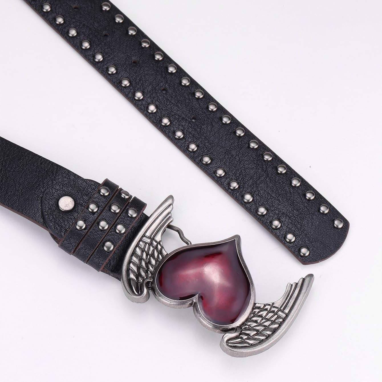 Y2k Studded Heart-shaped Pattern Belt, Punk Rock Grunge EMO Leather Belt for Women Men,Hip Hop Y2k Accessories (Black)