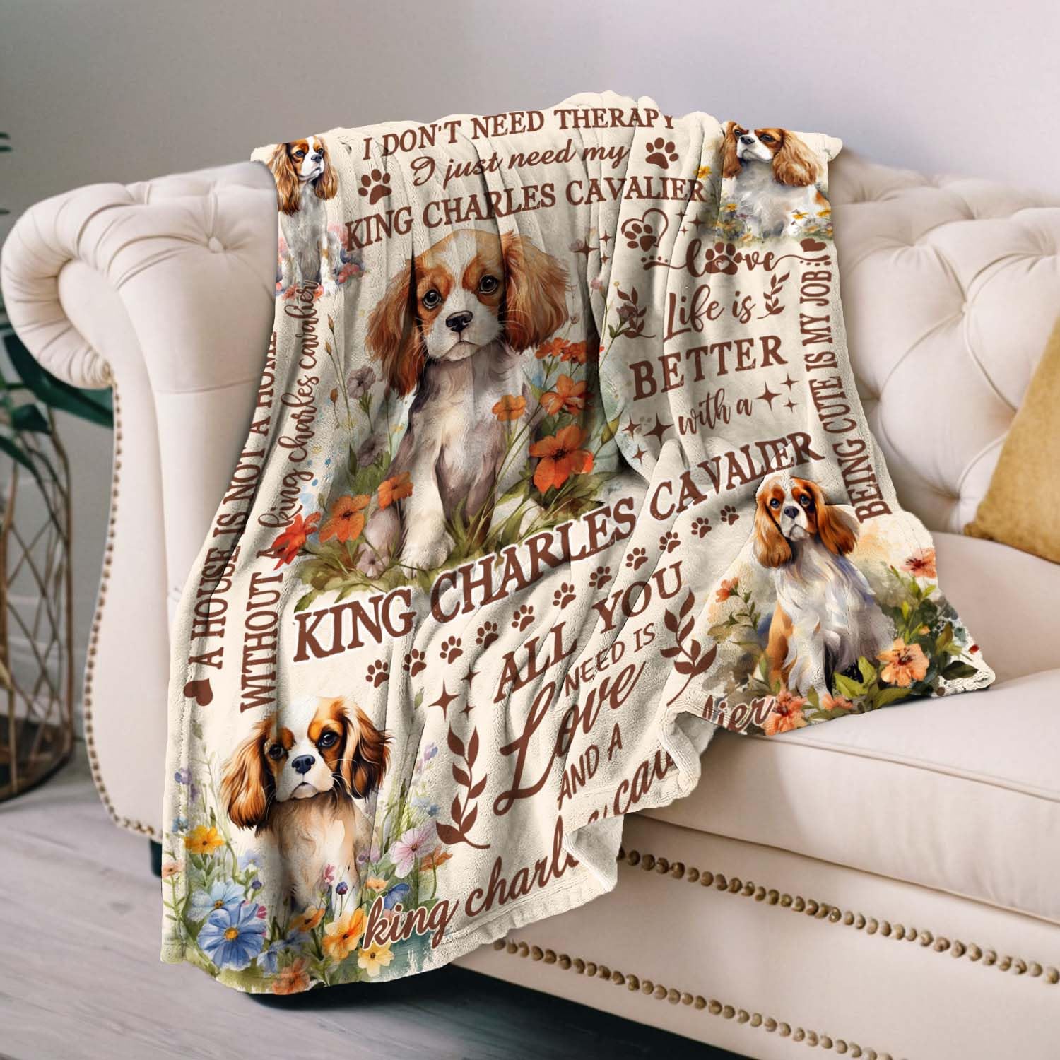 King Charles Cavalier - Manta para dueños de perros, 127 x 152 cm, manta King Charles Cavalier para mujeres y niñas