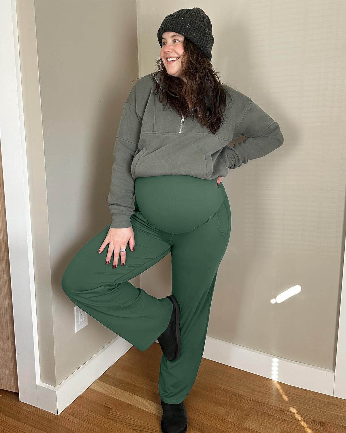 G4Free Maternity Pants Over The Belly Yoga Dress Work Pregnancy Pants Stretchy Lounge Wide Leg Trousers with Pockets - Image 5