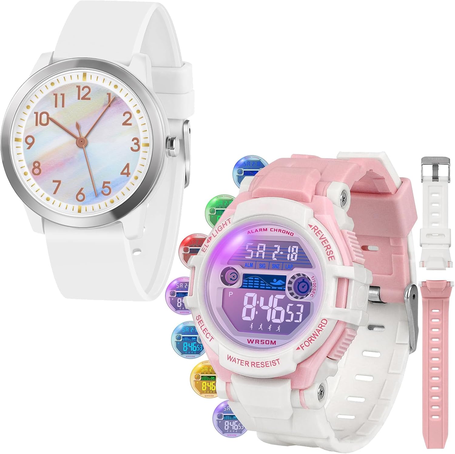 Kids Analog and Digital Watches for Boys Teen Girls, 7 Color Lights Waterproof Sports Watch for Kids with Stopwatch Alarm and Analog Watch, Great Present for Girls Ages 5-18 Teenagers