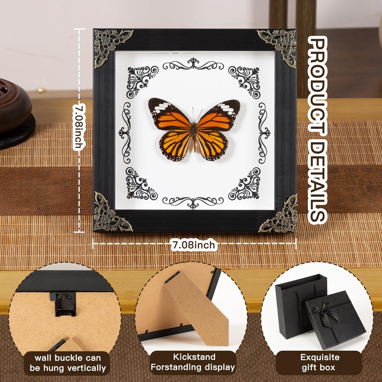 Real Butterfly Framed Home Decor，Framed Handmade，Shadow Box Wall Art ，Taxidermy Collectables Gothic Home Decor ， (A-Green Belt Emerald Butterfly)