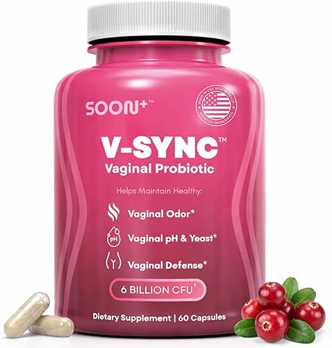 SOON+ Probióticos vaginales para mujeres, probióticos V-Sync con mezcla de Lactobacillus, extracto de arándano y prebióticos para la salud vaginal,