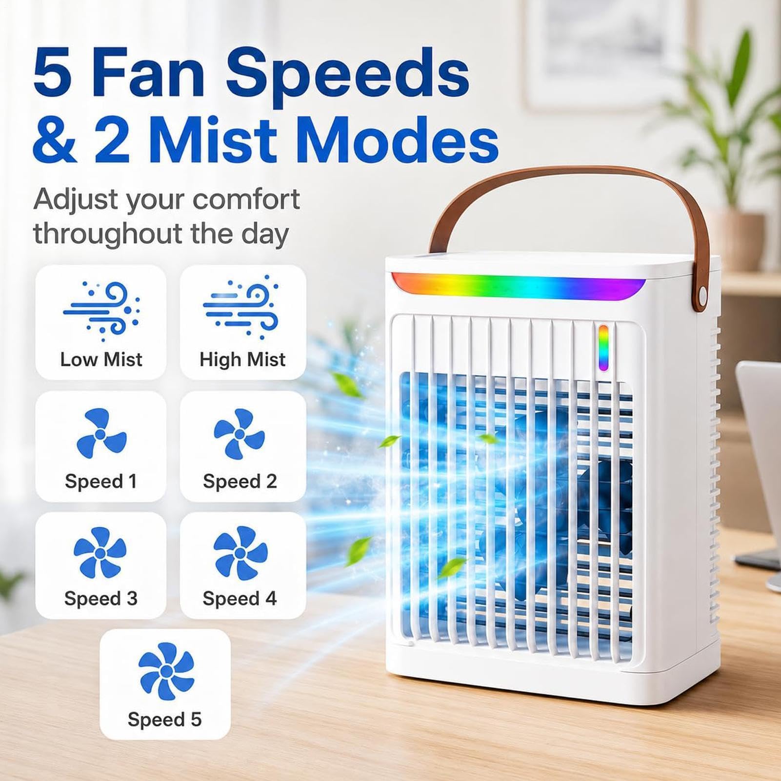 Ventilatore Nebulizzatore Dispositivo Soffiante Da Tavolo A 6 Velocità Con | Ventilatore Nebulizzatore Personale Con Serbatoio 800ml Per Casa Ufficio Esterno Campeggio Spiaggia Aut