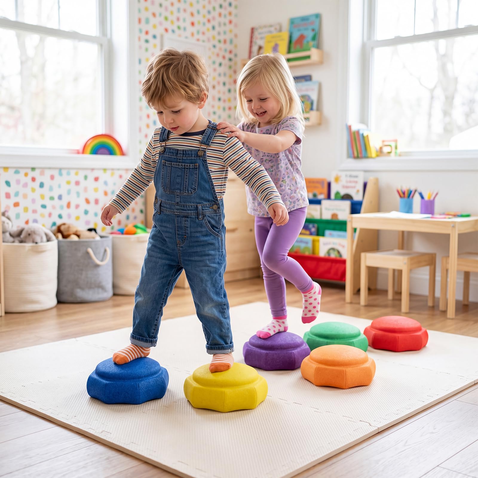 COSTWAY 6 Piedras de Equilibrio para Niños, Juguetes Sensoriales Apilables | que Fomenta el Equilibrio, Motricidad, Coordinación, Juego de Psicomotricidad Infantil para Interior y Exterior