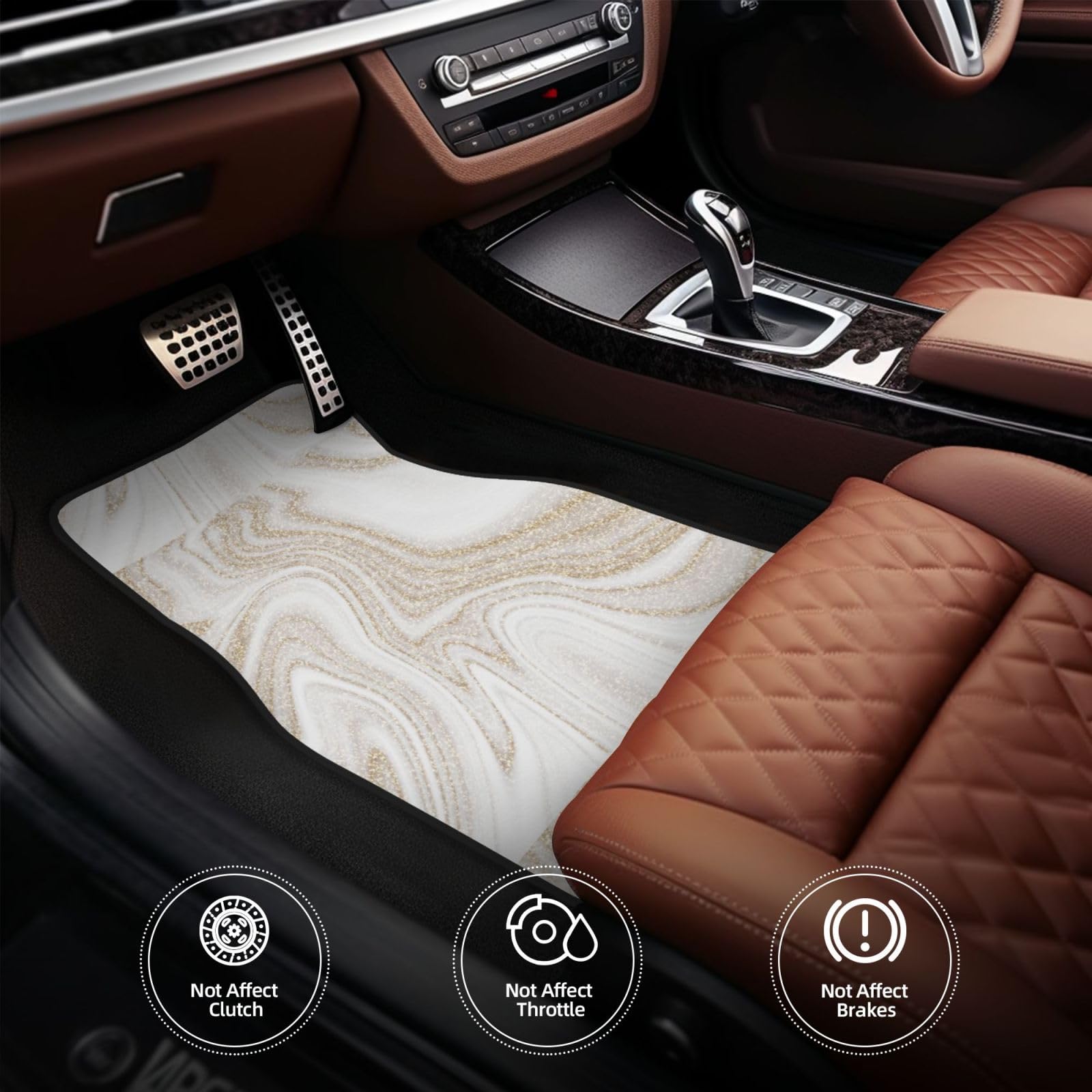 Weißer Marmor, Goldglitzer, 4er-Set Auto-Fußmatten, Neopren-Fußmatten für Fahrzeuge, rutschfeste Auto-Fußmatten, Autozubehör