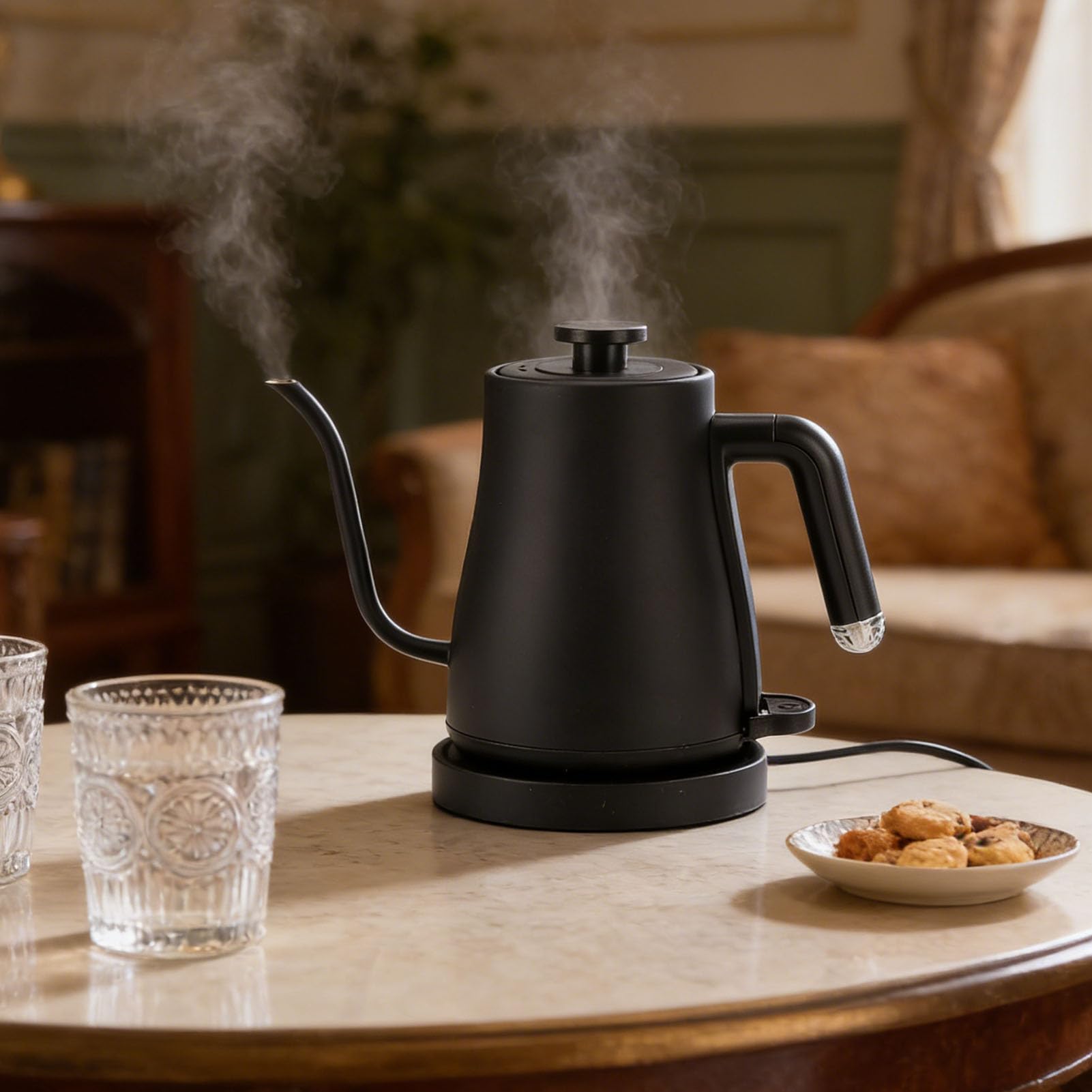 Haofy Bollitore Elettrico, capacità 1 Litro Collo di Cigno Bollitura Rapida Mano Design di Versamento Preciso Acciaio Inossidabile Strumento di Preparazione Versatile per caffè Tè (Spina europea 220